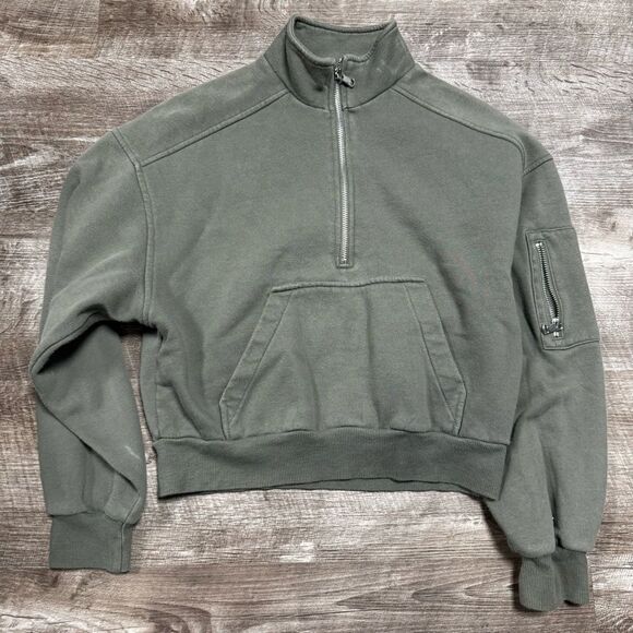 H&M Divided Green Quarter Zip Sweatshirt Size XS - Picture 1 of 8